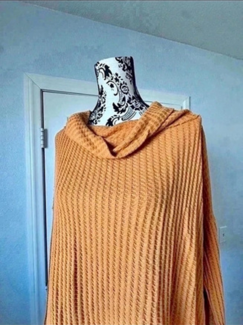 Free People Owen Thermal Cotton Cowl Neck Sweater in Orange XS NWT